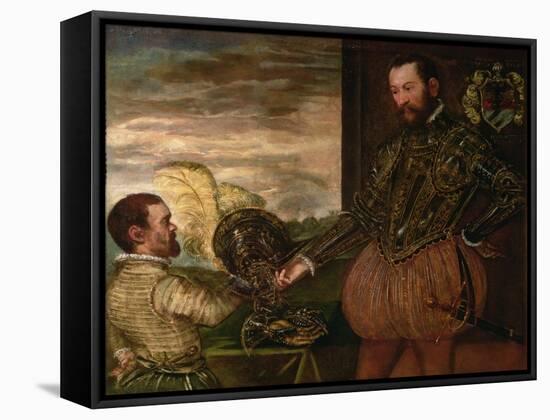 Scipio Clusone with a Dwarf Valet-Jacopo Robusti Tintoretto-Framed Stretched Canvas
