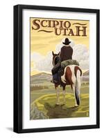 Scipio, Utah - Cowboy and Valley-Lantern Press-Framed Art Print