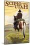 Scipio, Utah - Cowboy and Valley-Lantern Press-Mounted Art Print