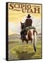 Scipio, Utah - Cowboy and Valley-Lantern Press-Framed Stretched Canvas