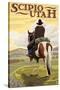 Scipio, Utah - Cowboy and Valley-Lantern Press-Stretched Canvas