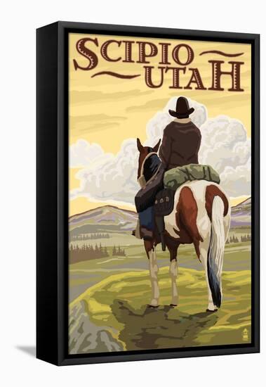 Scipio, Utah - Cowboy and Valley-Lantern Press-Framed Stretched Canvas