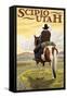 Scipio, Utah - Cowboy and Valley-Lantern Press-Framed Stretched Canvas