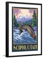 Scipio, Utah - Fisherman Scene-Lantern Press-Framed Art Print