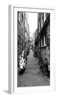 Scooters and Bicycles Parked in a Street, Amsterdam, Netherlands-null-Framed Photographic Print