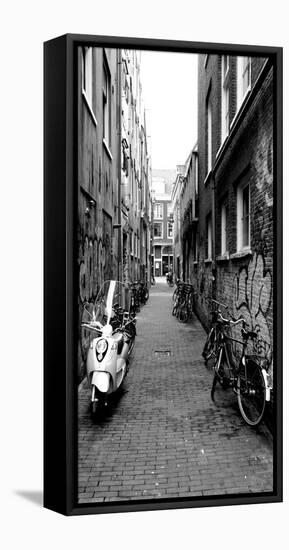 Scooters and Bicycles Parked in a Street, Amsterdam, Netherlands-null-Framed Stretched Canvas