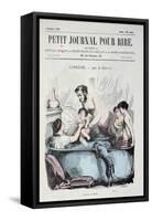Scorching Heat: the Family Bath, Front Cover of 'Le Petit Journal Pour Rire', C.1860-Grevin-Framed Stretched Canvas