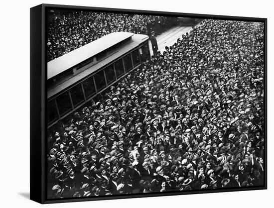 Scoreboard Watching, Giants & A's World Series, Baseball Photo - New York, NY-Lantern Press-Framed Stretched Canvas