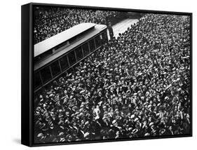 Scoreboard Watching, Giants & A's World Series, Baseball Photo - New York, NY-Lantern Press-Framed Stretched Canvas