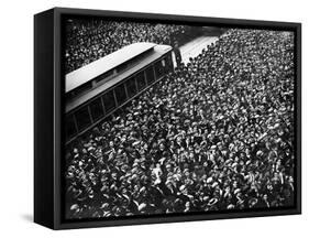 Scoreboard Watching, Giants & A's World Series, Baseball Photo - New York, NY-Lantern Press-Framed Stretched Canvas