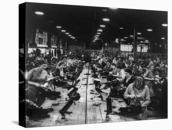 Scores of British Women Perform Light Bench Work at a Small Arms Factory, Ca. 1939-45-null-Stretched Canvas