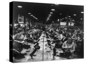 Scores of British Women Perform Light Bench Work at a Small Arms Factory, Ca. 1939-45-null-Stretched Canvas