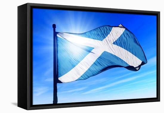 Scotland Flag Waving on the Wind-Flogel-Framed Stretched Canvas