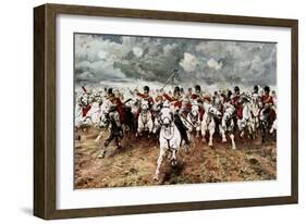 Scotland for Ever, the Charge of the Scots Greys at Waterloo, 18 June 1815-Elizabeth Butler-Framed Premium Giclee Print