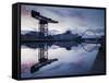 Scotland, Glasgow, Clydebank, the Finneston Crane and Modern Clydebank Skyline-Steve Vidler-Framed Stretched Canvas