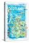 Scotland Illustrated Map with Landmarks and Highlights-M. Bleichner-Stretched Canvas