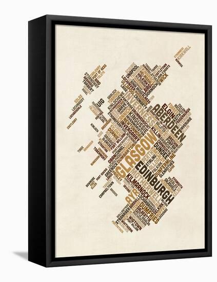 Scotland Typography Text Map-Michael Tompsett-Framed Stretched Canvas