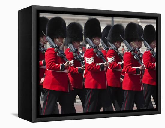 Scots Guards Marching Past Buckingham Palace, Rehearsal for Trooping the Colour, London, England, U-Stuart Black-Framed Stretched Canvas