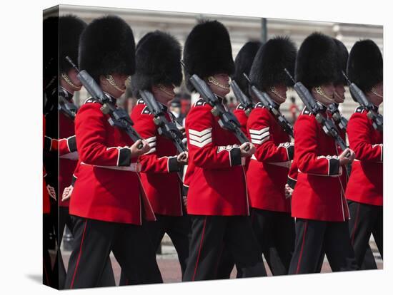 Scots Guards Marching Past Buckingham Palace, Rehearsal for Trooping the Colour, London, England, U-Stuart Black-Stretched Canvas