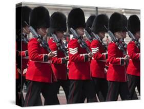 Scots Guards Marching Past Buckingham Palace, Rehearsal for Trooping the Colour, London, England, U-Stuart Black-Stretched Canvas