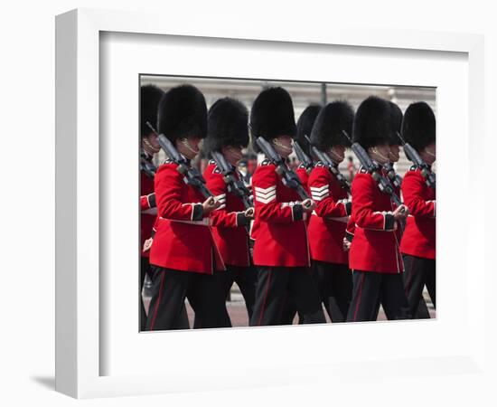 Scots Guards Marching Past Buckingham Palace, Rehearsal for Trooping the Colour, London, England, U-Stuart Black-Framed Photographic Print