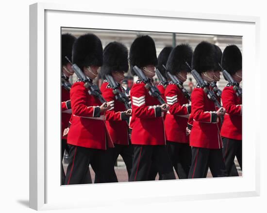 Scots Guards Marching Past Buckingham Palace, Rehearsal for Trooping the Colour, London, England, U-Stuart Black-Framed Photographic Print