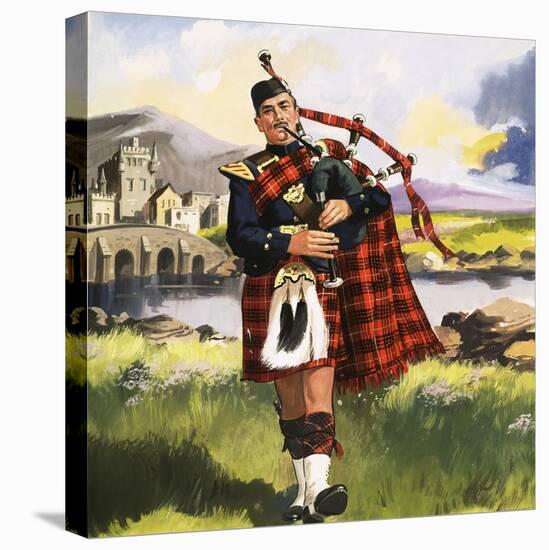 Scotsman Playing Bagpipes-null-Stretched Canvas