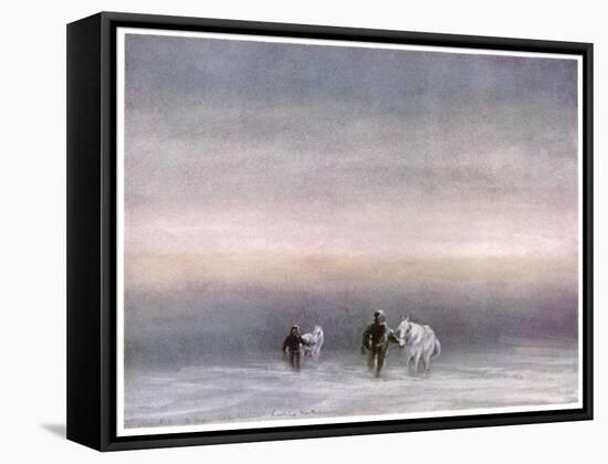 Scott Exercising the Ponies Through the Snow-Edward A. Wilson-Framed Stretched Canvas