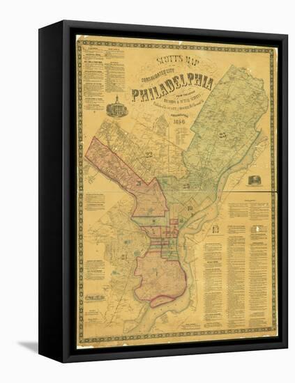 Scott's Map of the Consolidated City of Philadelphia, 1856-James Scott-Framed Stretched Canvas