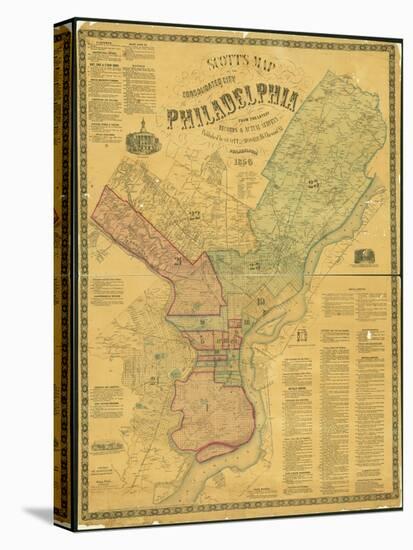 Scott's Map of the Consolidated City of Philadelphia, 1856-James Scott-Stretched Canvas