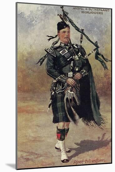 Scottish Bagpiper in Full Uniform-null-Mounted Art Print