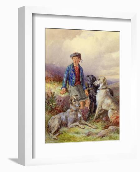 Scottish Boy with Wolfhounds in a Highland Landscape, 1870-James Jnr Hardy-Framed Giclee Print