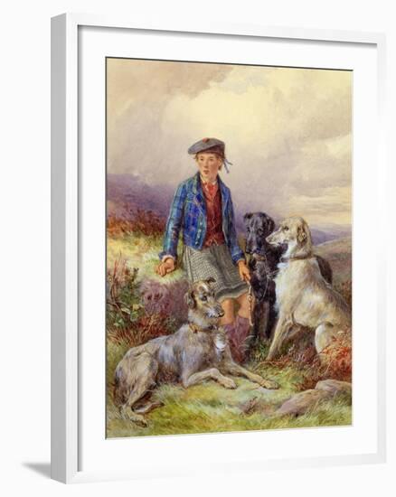 Scottish Boy with Wolfhounds in a Highland Landscape, 1870-James Jnr Hardy-Framed Giclee Print