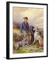 Scottish Boy with Wolfhounds in a Highland Landscape, 1870-James Jnr Hardy-Framed Giclee Print