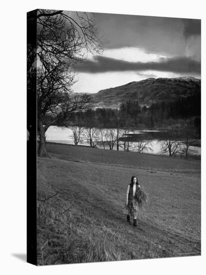 Scottish Farm Girl Walking Along a Trail Where Wordsworth Wrote Some of His Poetry-Nat Farbman-Stretched Canvas