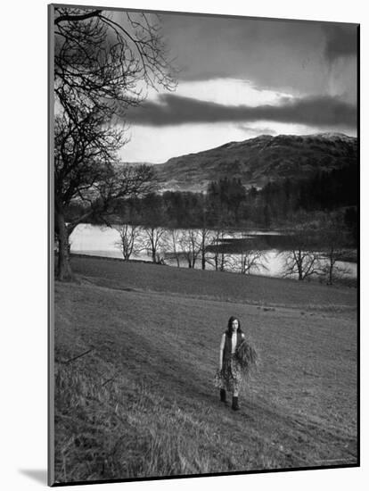 Scottish Farm Girl Walking Along a Trail Where Wordsworth Wrote Some of His Poetry-Nat Farbman-Mounted Photographic Print