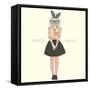 Scottish Fold Cat Hipster - Fashion Animal Illustration-Olga_Angelloz-Framed Stretched Canvas