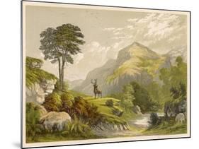 Scottish Highland Moor Scene with a Stag Set Against Majestic Hills-F. Lydon-Mounted Photographic Print