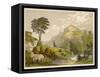 Scottish Highland Moor Scene with a Stag Set Against Majestic Hills-F. Lydon-Framed Stretched Canvas