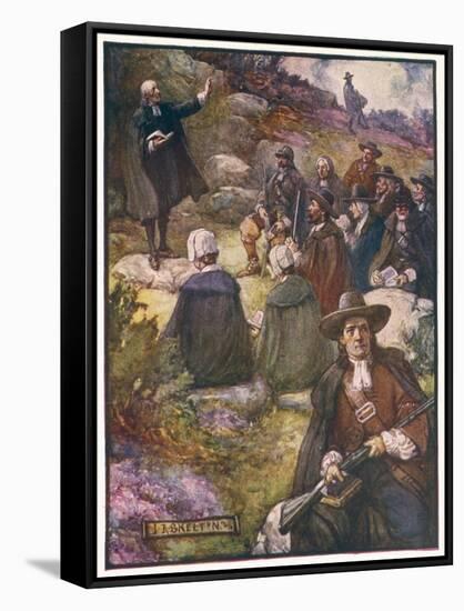 Scottish Presbyterians Worship in Defiance of Conventicle Acts-J.r. Skelton-Framed Stretched Canvas