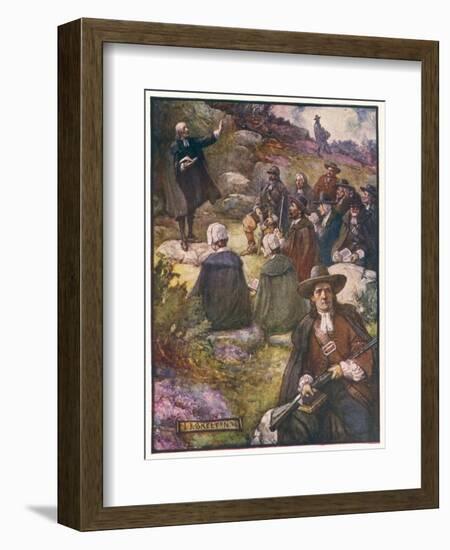 Scottish Presbyterians Worship in Defiance of Conventicle Acts-J.r. Skelton-Framed Art Print