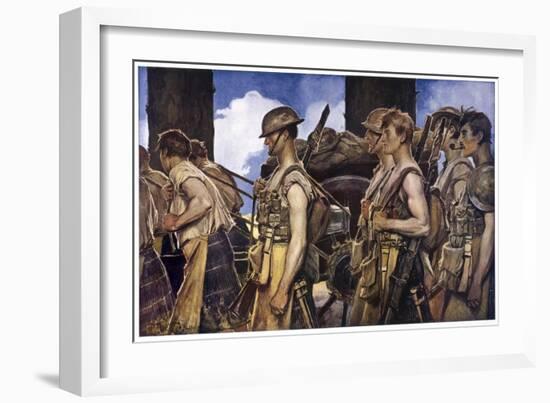 Scottish Soldiers Return from Combat-Francois Flameng-Framed Art Print