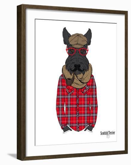 Scottish Terrier in Pin Plaid Shirt-Olga Angellos-Framed Art Print