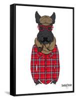 Scottish Terrier in Pin Plaid Shirt-Olga Angellos-Framed Stretched Canvas