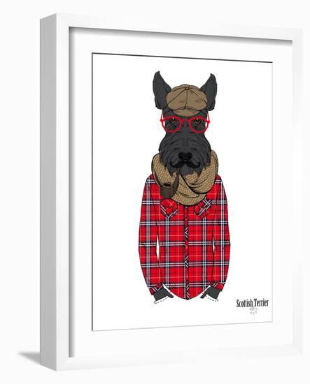 Scottish Terrier in Pin Plaid Shirt-Olga Angellos-Framed Art Print