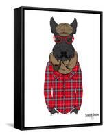 Scottish Terrier in Pin Plaid Shirt-Olga Angellos-Framed Stretched Canvas