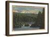 Scotts Lake, Oregon - View of Three Sisters Mountains-Lantern Press-Framed Art Print