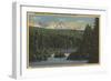 Scotts Lake, Oregon - View of Three Sisters Mountains-Lantern Press-Framed Art Print