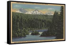 Scotts Lake, Oregon - View of Three Sisters Mountains-Lantern Press-Framed Stretched Canvas