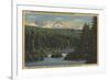 Scotts Lake, Oregon - View of Three Sisters Mountains-Lantern Press-Framed Art Print